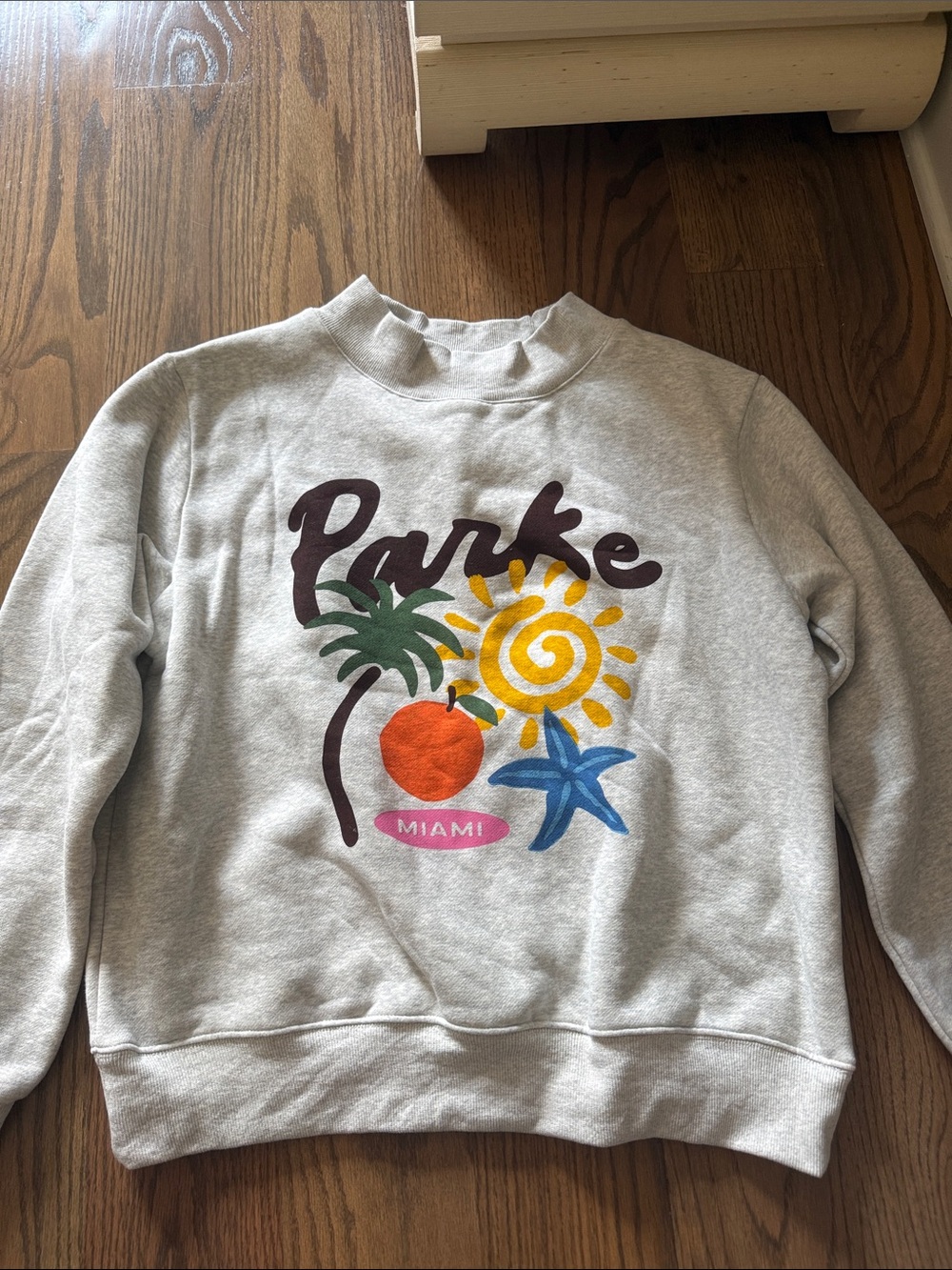 Parker Light Gray Miami Graphic Crewneck with Colorful Tropical Print